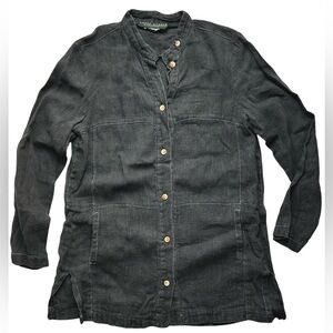 Harvé Bernard by Bernard Holtzman Black Shirt Dress with Stand Collar size S